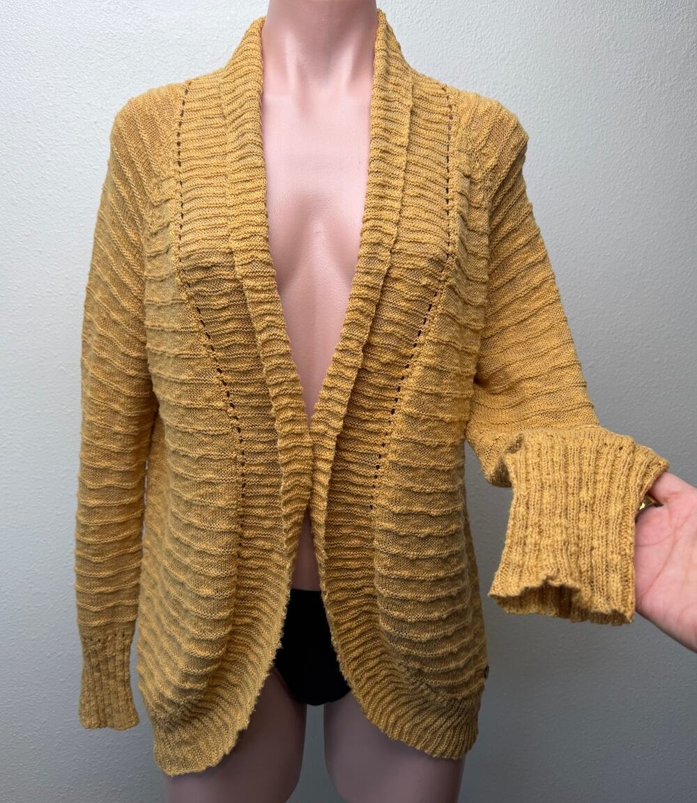 Roxy Let's Go Anywhere Cardigan Curry Mustard Open Front Women's US XS